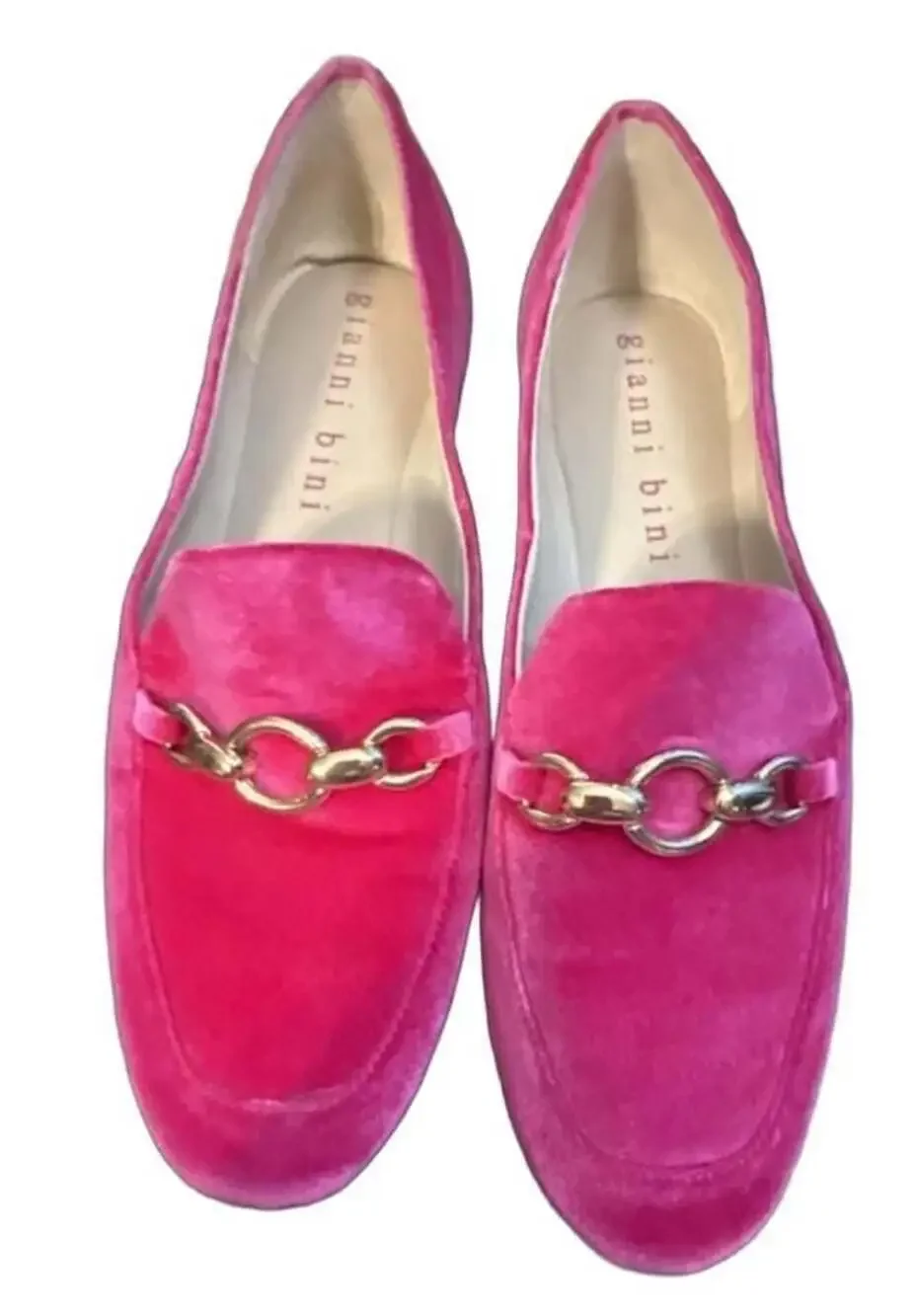Gianni Bini Hot Pink Velvet Chain-Trim Loafers